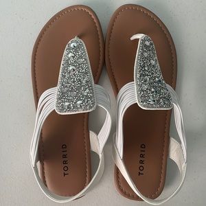 White Rhinestone Torrid T-strap Sandals Size 9